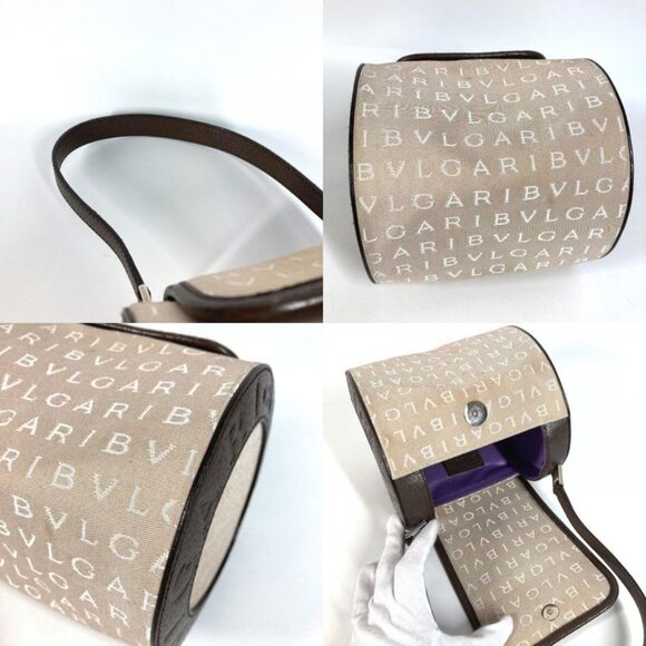 Bvlgari Handbag B.zero1 Drum Leather Canvas Beige - Picture 8 of 9